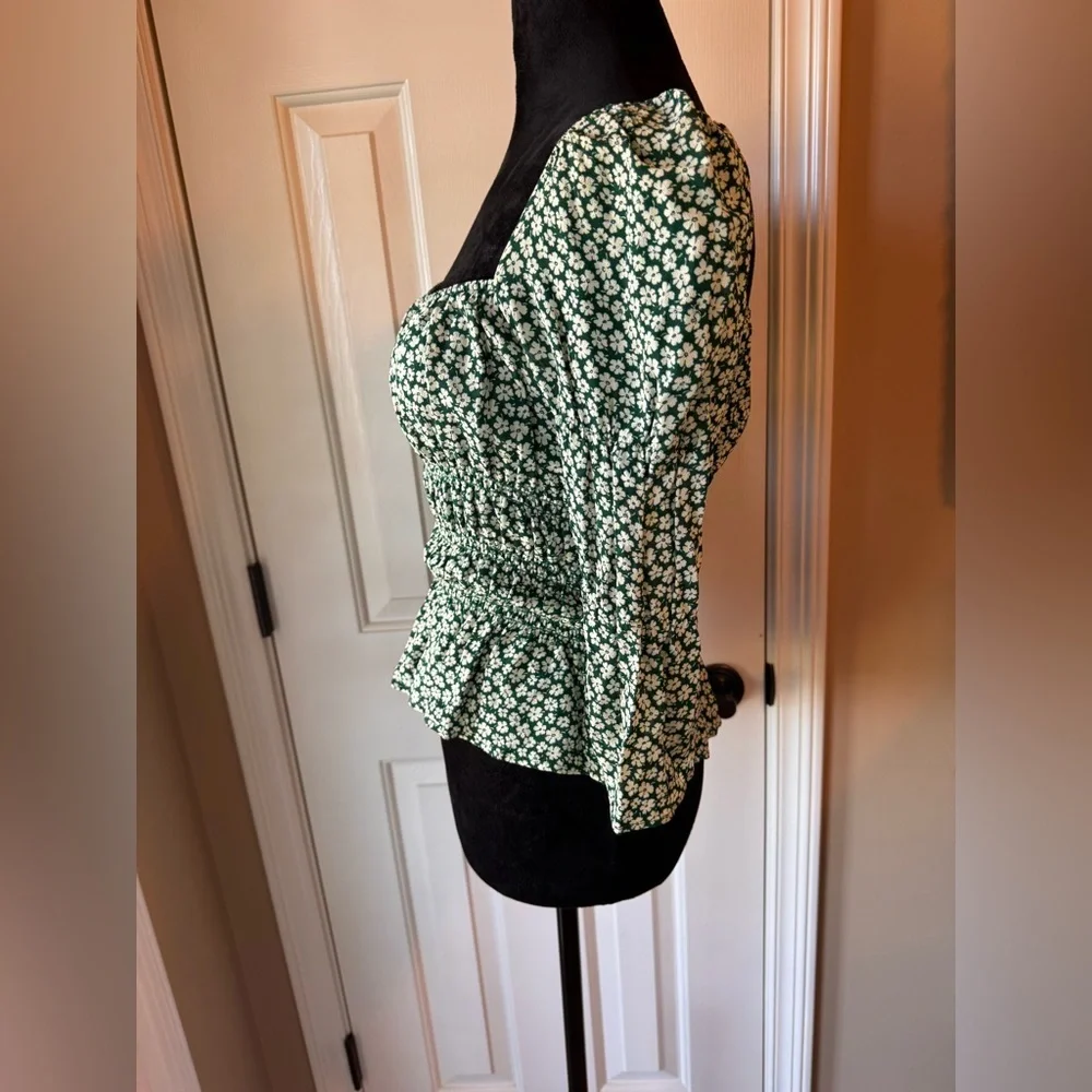Reformation Green & White Floral Women's Top
